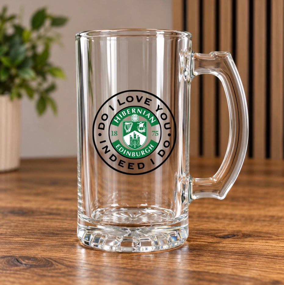 Hibernian Inspired Glass Beer Tankards – Hibs Designs – Gift Boxed