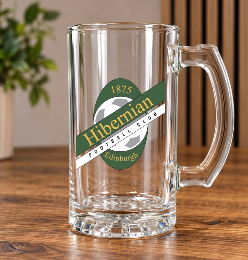 Hibernian Inspired Glass Beer Tankards – Hibs Designs – Gift Boxed