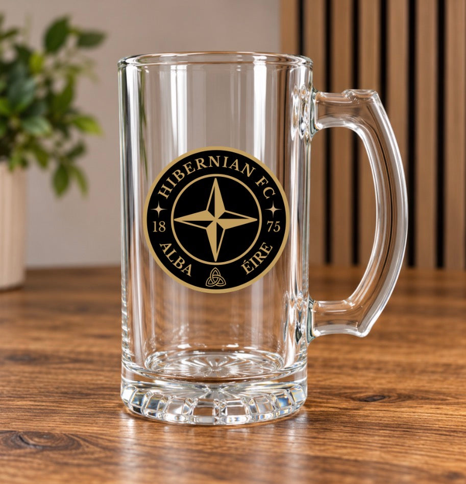 Hibernian Inspired Glass Beer Tankards – Hibs Designs – Gift Boxed