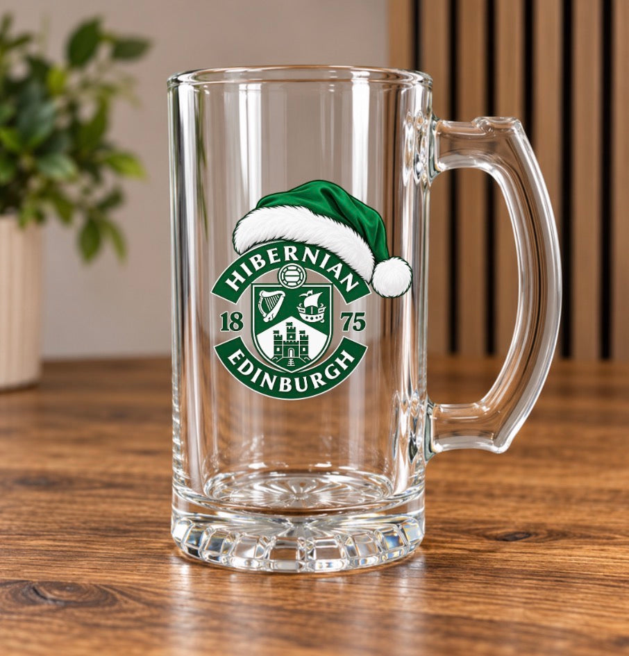 Hibernian Inspired Glass Beer Tankards – Hibs Designs – Gift Boxed