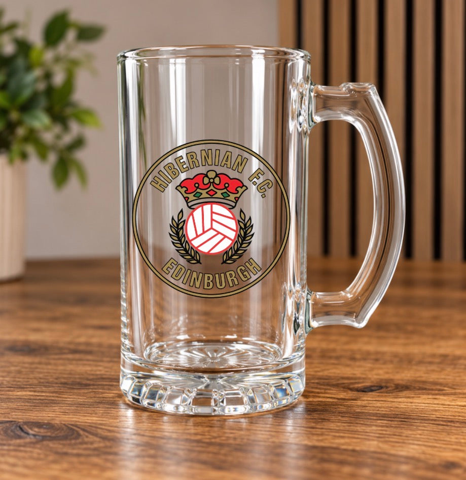 Hibernian Inspired Glass Beer Tankards – Hibs Designs – Gift Boxed