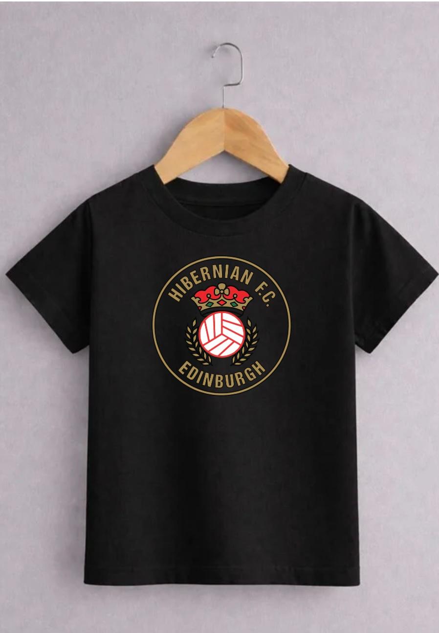 Hibernian FC Edinburgh Crest T-Shirt – Kids & Adults Football Tee (Black & White)