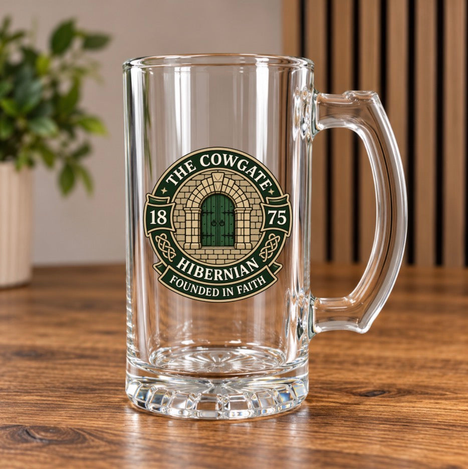 Hibernian Inspired Glass Beer Tankards – Hibs Designs – Gift Boxed