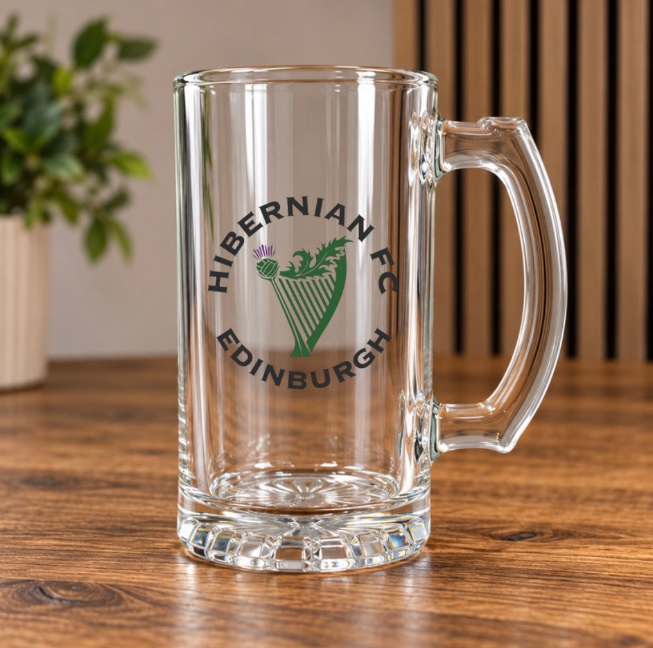 Hibernian Inspired Glass Beer Tankards – Hibs Designs – Gift Boxed