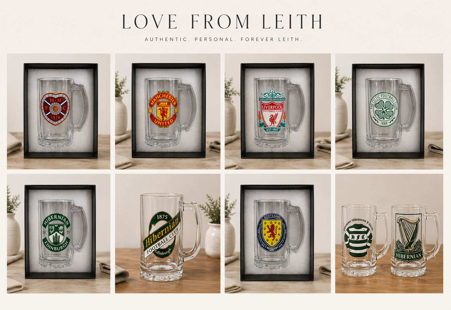 Football Crest Glass Tankard – Personalised Beer Mug | Hibs, Hearts, Celtic, Liverpool, Man United & Scotland Designs | Gift Boxed