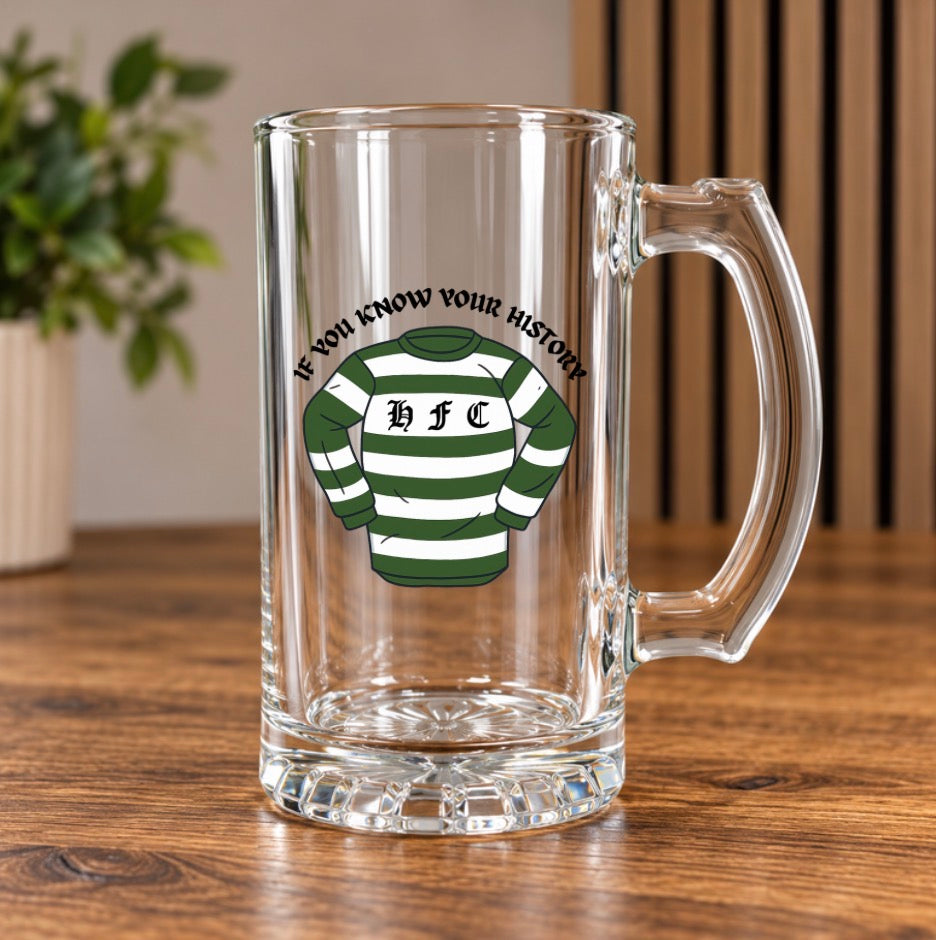 Hibernian Inspired Glass Beer Tankards – Hibs Designs – Gift Boxed
