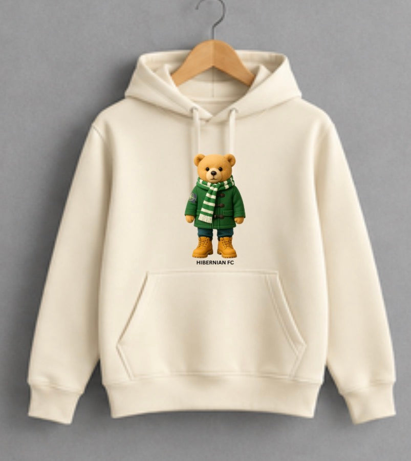 Hibernian Teddy Bear Hoodie Kids & Adults Football Fan Hoodie Cute Hibs Supporter Top