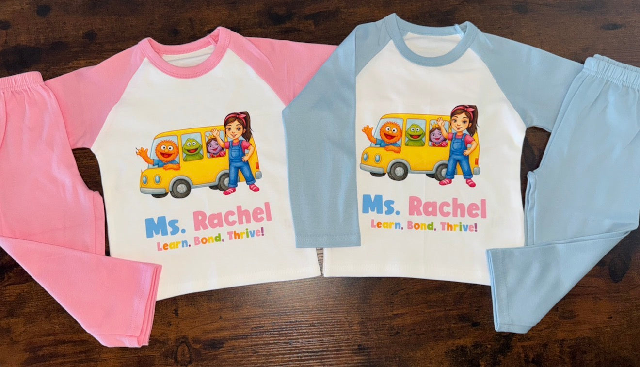 Ms Rachel Inspired Kids Pyjamas with Mini Bus | Baby & Toddler PJs | Perfect Birthday Gift