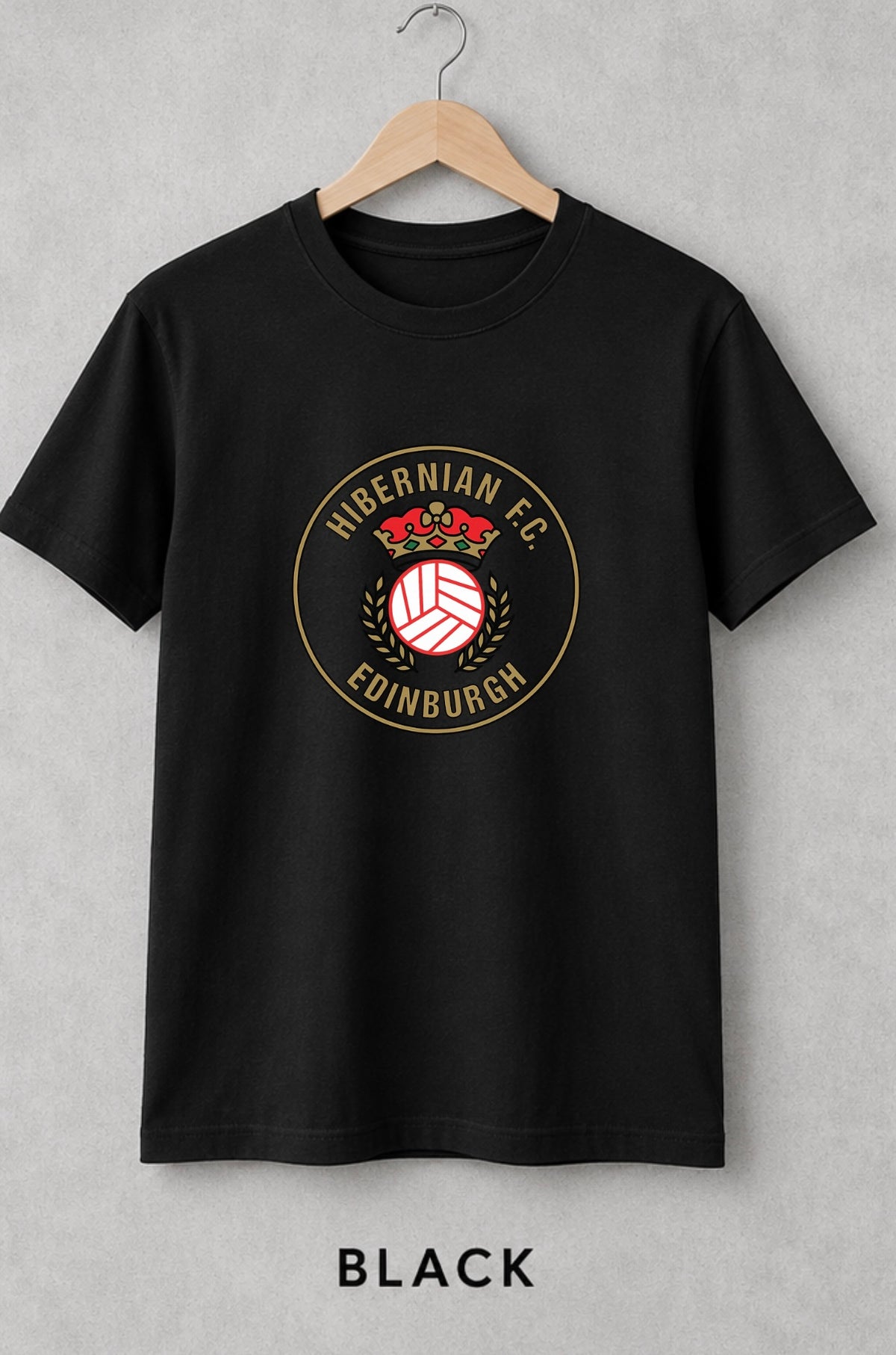 Hibernian FC Edinburgh Crest T-Shirt – Kids & Adults Football Tee (Black, White & Green