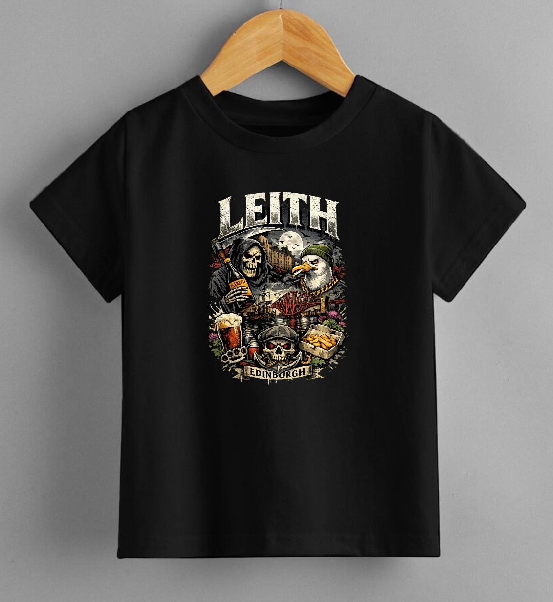 Edgy Leith Edinburgh Graphic T-Shirt – Black ADULT