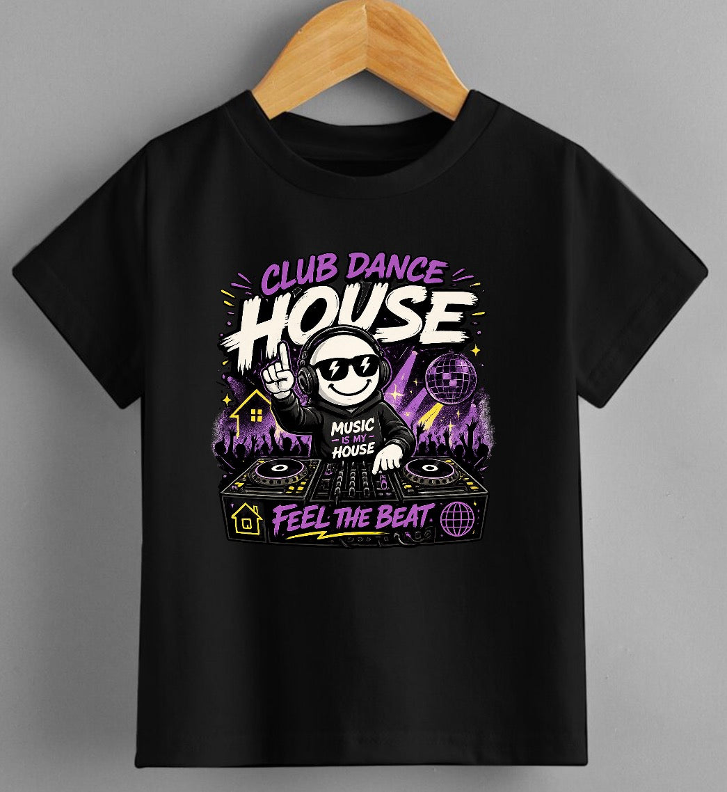 Club Dance House DJ T-Shirt – Feel The Beat Rave Tee | Smiley DJ Graphic Shirt | Front or Back Print Option