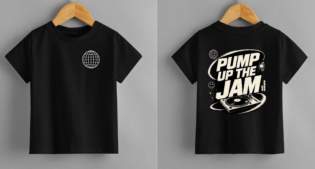 Pump Up The Jam DJ T-Shirt – 90s Rave Club Tee | Front or Back Print Option | Unisex Music Festival Shirt kids and adults