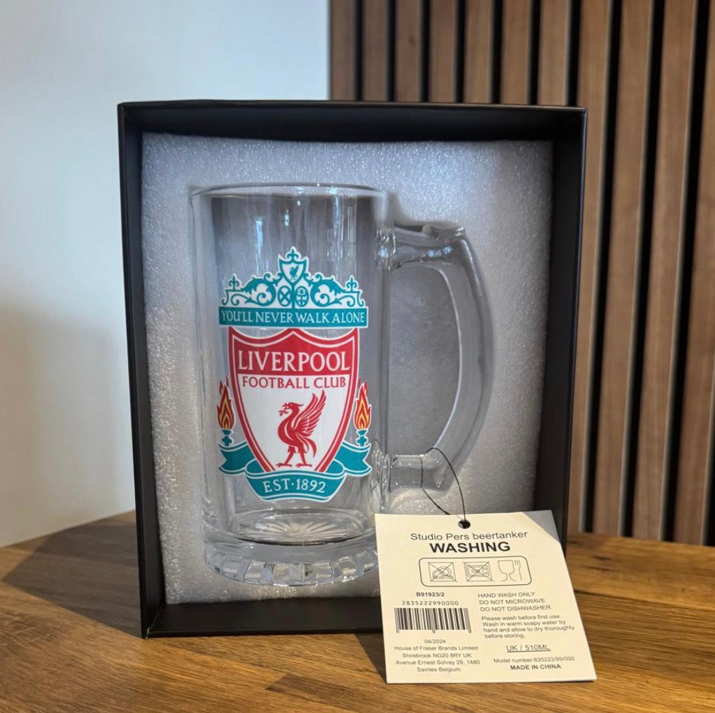 Football Crest Glass Tankard – Personalised Beer Mug | Hibs, Hearts, Celtic, Liverpool, Man United & Scotland Designs | Gift Boxed