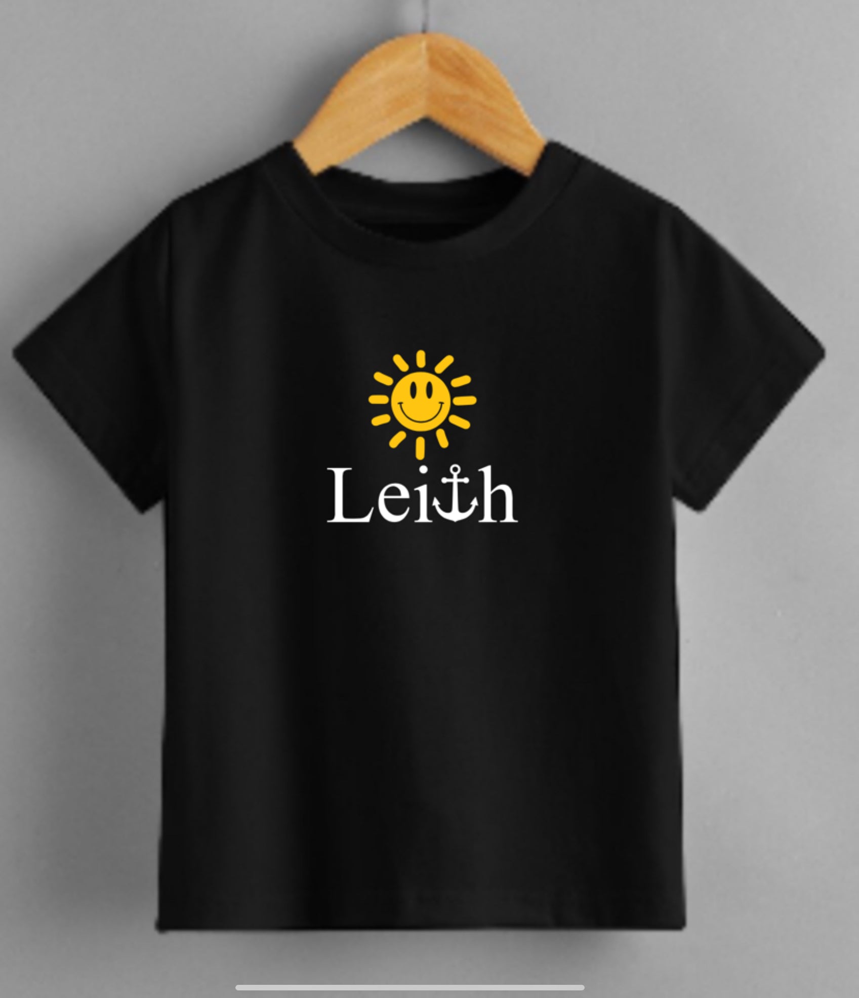 Sunshine on Leith Smiley Sun T-Shirt | Feel-Good Leith Tee | Black Graphic T-Shirt ADULT