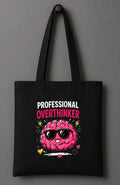Professional Overthinker Funny Black Tote Bag | Cute Brain Graphic Shopper Bag