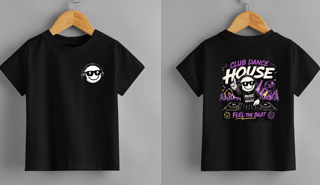 Club Dance House DJ T-Shirt – Feel The Beat Rave Tee | Smiley DJ Graphic Shirt | Front or Back Print Option