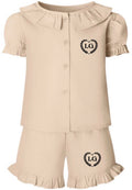 Girls Personalised Linen Frill Short Set – Lightweight Summer Outfit with Initials | Pink, Beige & Lilac