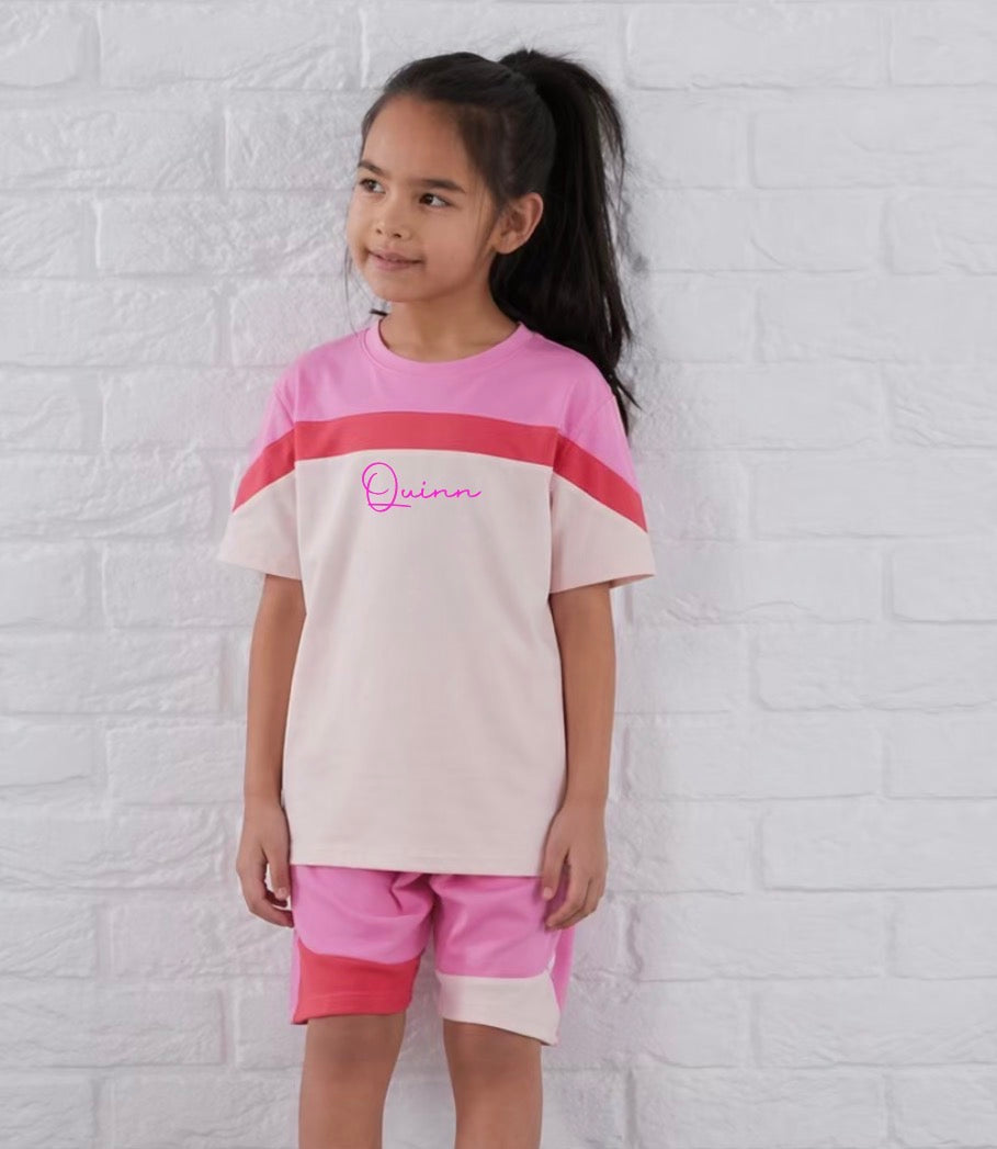 Personalised Kids Summer Lounge Set | Custom Name T-Shirt & Shorts Co-Ord Outfit | Boys & Girls Matching Set