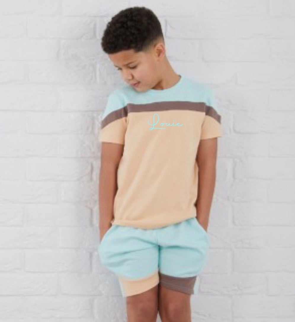 Personalised Kids Summer Lounge Set | Custom Name T-Shirt & Shorts Co-Ord Outfit | Boys & Girls Matching Set