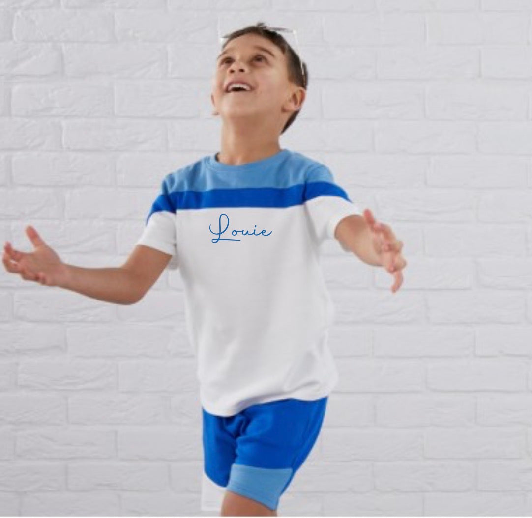 Personalised Kids Summer Lounge Set | Custom Name T-Shirt & Shorts Co-Ord Outfit | Boys & Girls Matching Set