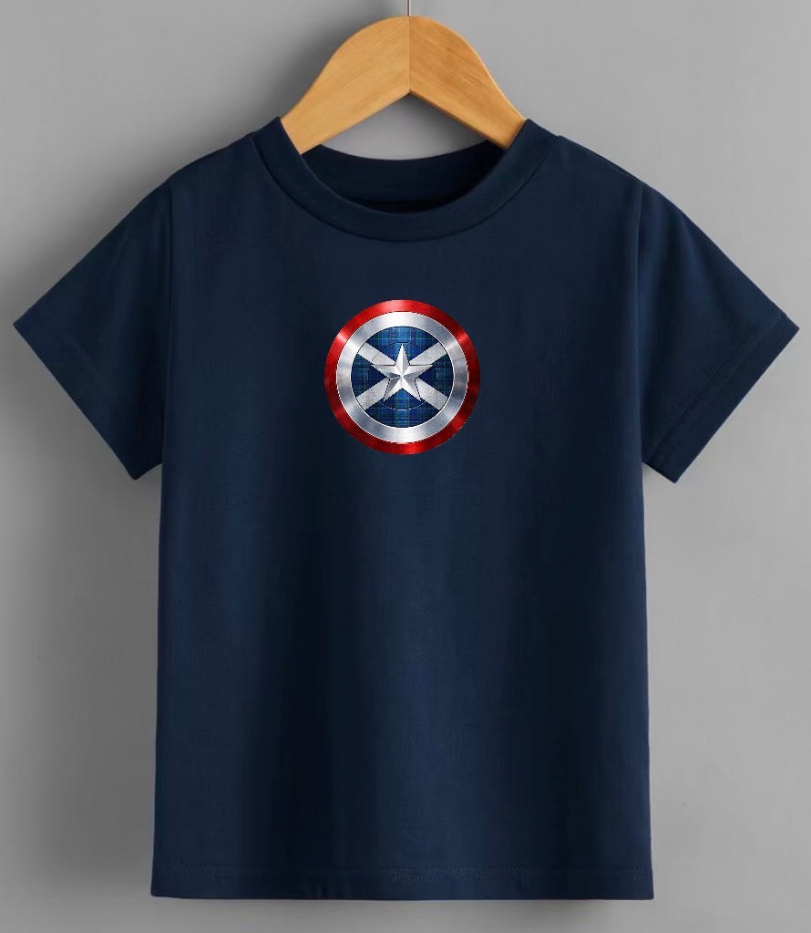 Scotland x USA Shield T-Shirt – Tartan Captain Style Scottish American Tee KIDS & ADULTS