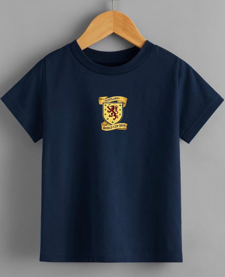 Scotland World Cup 2026 Crest T-Shirt – Retro Lion Badge | Kids & Adults | Navy & White (Copy)