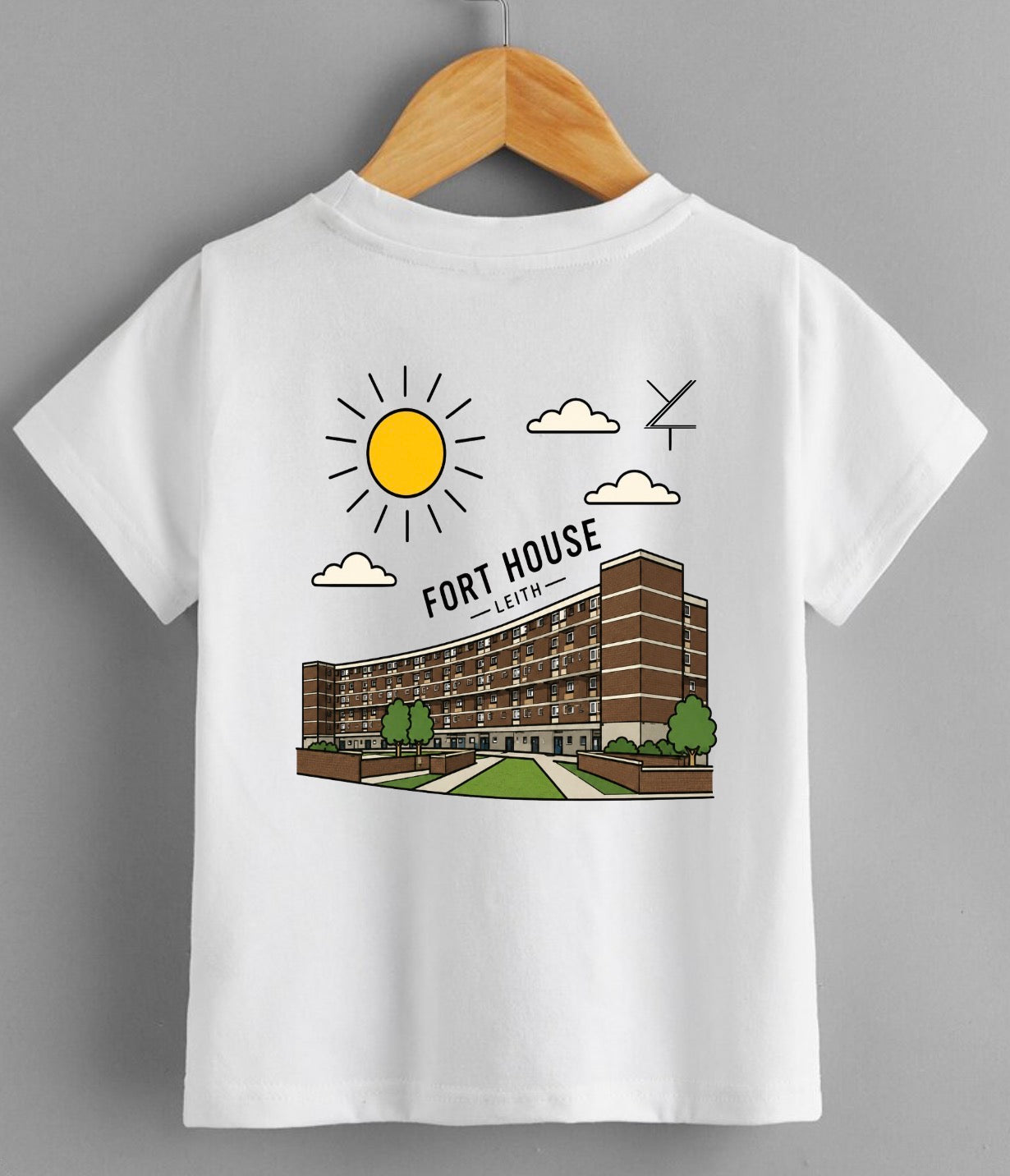 YLT Banana flats Leith T-Shirt | Sunshine on Leith – Fort cables wynd house Leith T-Shirt | Historic Edinburgh Landmark Tee KIDS & ADULTS The fort
