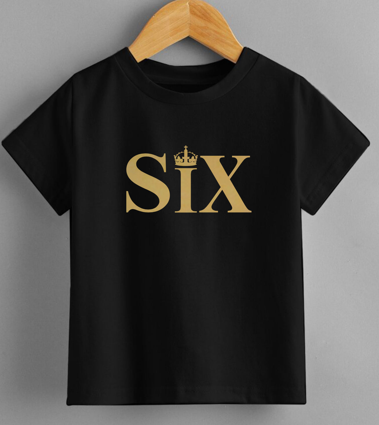 SIX Inspired Gold Crown T-Shirt | Minimalist Musical Theatre Fan Tee | Black & Gold Statement Top CHILD