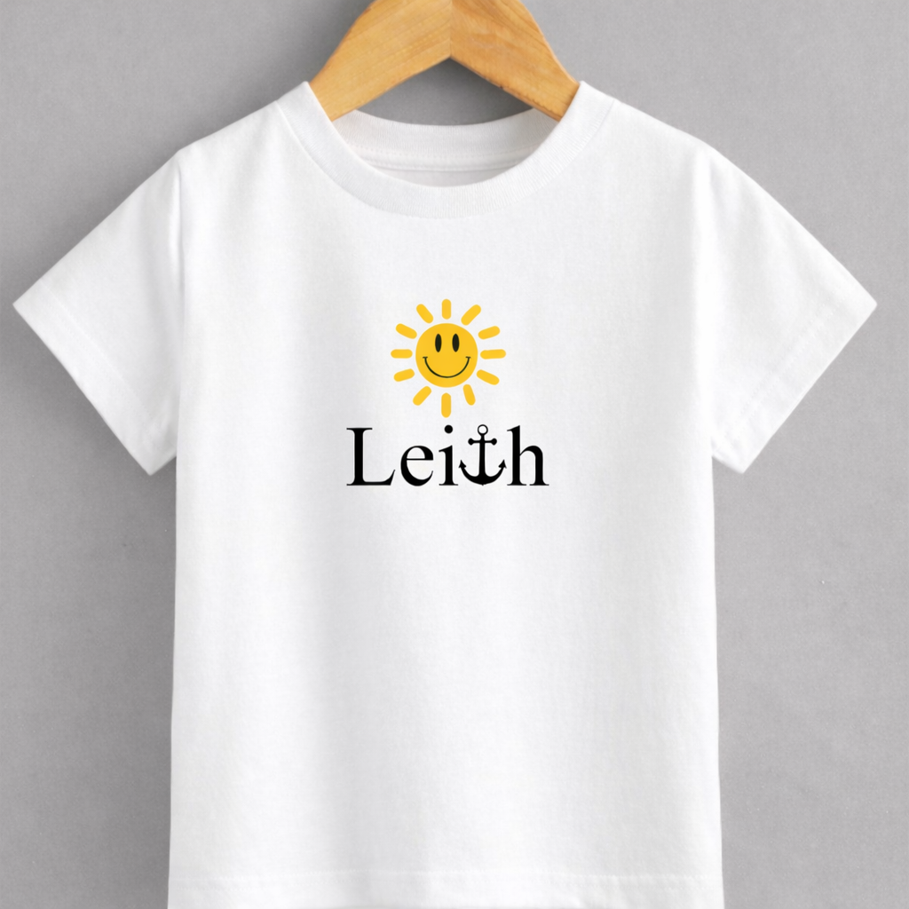 Sunshine on Leith Smiley Sun T-Shirt | Feel-Good Leith Tee | Black Graphic T-Shirt ADULT