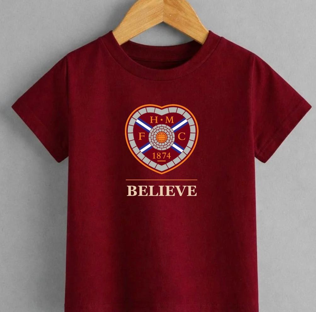 Heart of Midlothian “Believe” T-Shirt – Hearts FC Edinburgh Fan Tee kids & adults